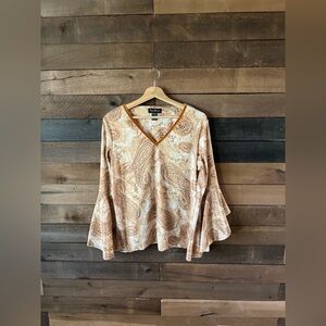 Vintage Ashley Stewart Paisley Velvet Bell Sleeve Boho Top S/M (70s Style)
